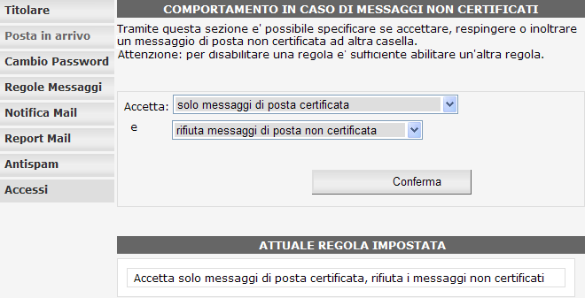 abilita inoltro messaggi non certificati